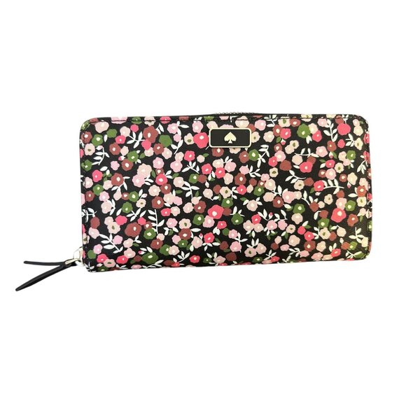 kate spade Handbags - Kate Spade Black Floral Zip-Around Wallet w/Gold-Tone Accents